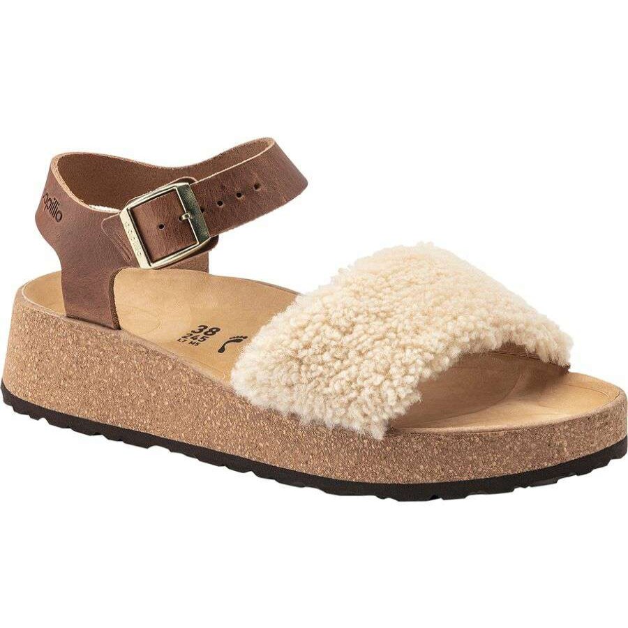 Sandals * | Birkenstock Glenda Teddy Narrow Sandal Women'S Discount Cognac/Eggshell Shearling