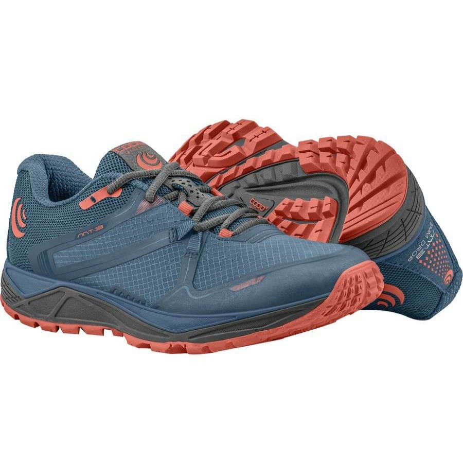 Running Shoes * | Topo Athletic Mt-3 Trail Running Shoe Women'S Sale Blue/Coral