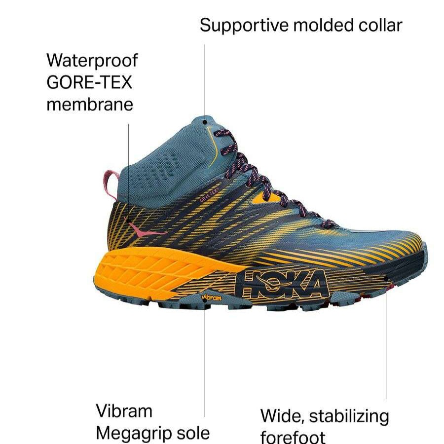 Running Shoes * | Hoka One One Speedgoat Mid 2 Gtx Trail Run Shoe Women'S Sale Provincial Blue/Saffron